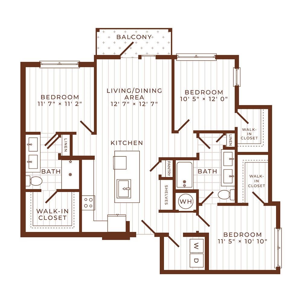 C1: 3 Bed 2 Bath floor plan